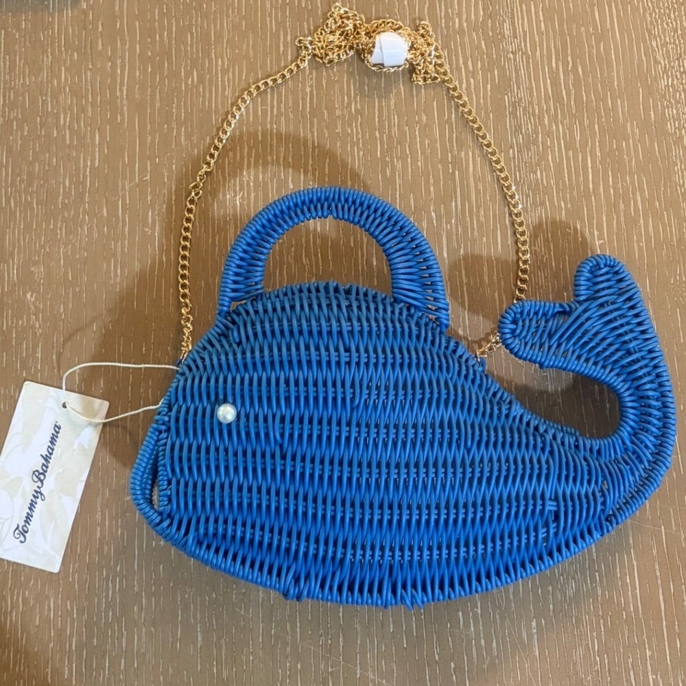 NWT Tommy Bahama Raffia Woven Wicker Crossbody Bag Blue Whale Handbag New Purse